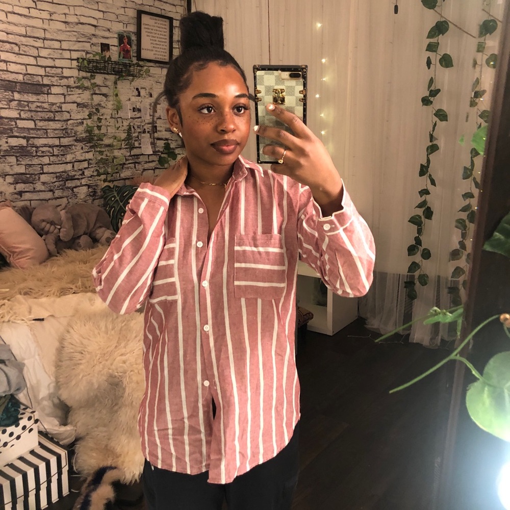 SALMON STRIPED BUTTON DOWN
